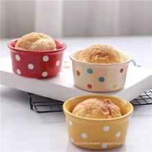 Small Cute Colored Porcelain Reusable Round Baking Bowl Manufacturers Dessert Fruit Salad Polka Dot Serving Ceramic Bowl
